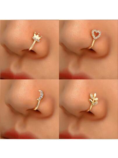4 piezas de anillos de nariz falsos de estilo bohemio, clips de nariz sin perforación, accesorios de moda para mujeres, joyas para niñas, accesorios de joyería de moda para mujeres