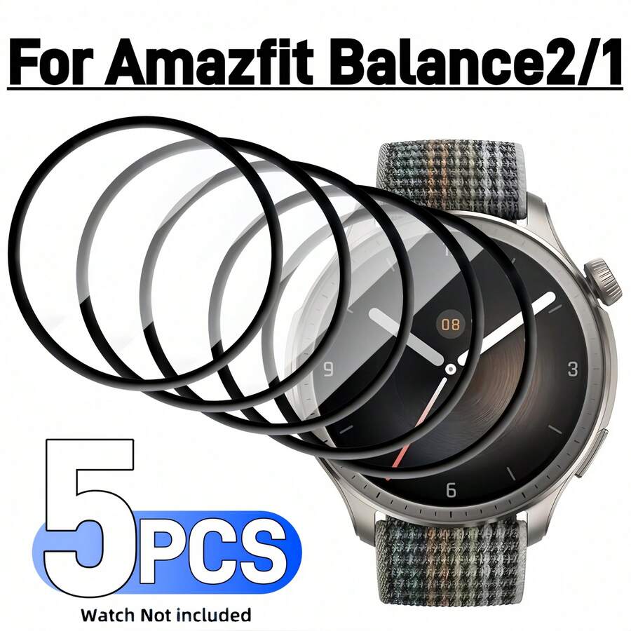 Bildschirmschutzfolie für Balance2/1, 5 Stücke/Packung, aus weicher TPU-Folie (kein Glas), glatte Haptik, hochauflösend transparent, vollständige Bildschirmabdeckung, geeignet für Huami Watch Bildschirmzubehör - 5 Stück für Amazfit Balance2 - Übersicht 1