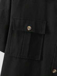 Men's 2 Pieces Linen Set, Summer New Men's Multi-Pocket Cargo Shirt Outfit, Loose Short Sleeve + Straight Leg Pants - Black - View 6