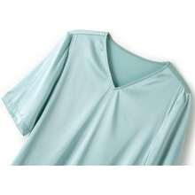 Blusa básica de seda de verano para mujer, elegante, cuello en V, manga corta, color liso, para oficina o dama - Color - Ver 4