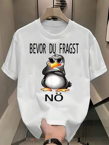 Funny German Text Penguin Graphic T-Shirt - "BEVOR DU FRAGST NO" Funny Saying With Cute Animated Penguin In Fashion Glasses - Regular Fit Crew Neck Te - 黑色 - 查看 9