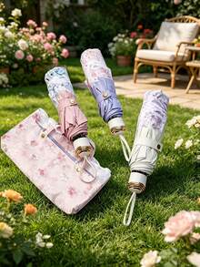 1pc Double Layer Floral Lace Pocket Sun Umbrella, UV Protection, Sun And Rain Dual Use, Compact And Portable, Suitable For Outdoor, Beach, Rainy Day Use. - Lace Double-layer Umbrella - View 1