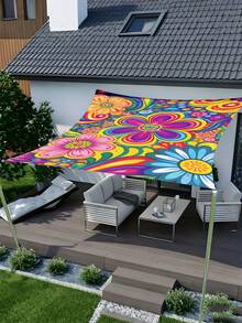 1pc Plant Leaf Floral Print Design Sunshade Awning, Outdoor Shade Cloth And Canopy, 2D Flat Printed Tent, Washable, Suitable For Garden, Camping, Beach, Yard, Poolside And More, Poles Not Included - Multicolor - View 3