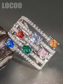1 pièce Bague charmante en zircone cubique, convient aux femmes, convient pour le mariage, les fiançailles, l'anniversaire, le cadeau de la Saint-Valentin - 1# - Voir 5