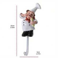 Cartoon 3D Chef Adhesive Hook, No-Drill Strong Wall Mount Hook, Creative Retro Resin Decorative Hook, Universal For Kitchen, Bathroom, Door, Wall, Storage For Cookware, Towels, Keys, Western Restaurant Home Fun Wall Organizer Small Hook - Multicolor - View 3