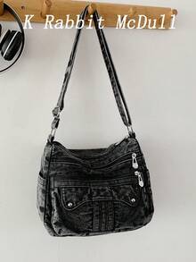 New Chic Casual Shoulder Bag Made Of Soft, Multi-Layered Denim With Multiple Pockets, Versatile, Suitable For Work, Shopping And Travel. - Gold - View 1