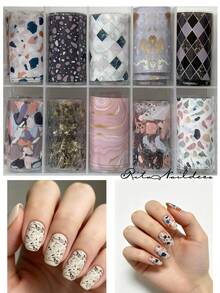 RITANAILDECO RitaNail 10-Roll Set Nail Transfer Paper Non-Self-Adhesive Professional Nail Salon Choice Compatible With Transfer Glue For Home Nail DIY Nail Artist Minimalist Japanese Style Simple Stone Texture Starry Sky - Multicolor - View 3