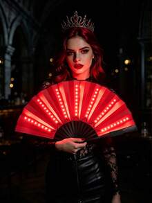 Abanico de mano plegable con luz LED multicolor, abanico brillante que cambia de color, accesorio de estilo hada dulce y punk callejero, adecuado para carnaval, cosplay, Halloween, festival de música, fiesta de boda, fotografía de escenario y danza tradicional - ventilador de luz LED - Ver 14