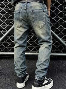 Herren Jeans Y2K Vintage Acid Wash Multi Ausgefranst Zerrissen Baggy Gerade Denim Hose Oversized Locker Skater Streetwear Lange Hose - Mittele Waschung - Übersicht 2