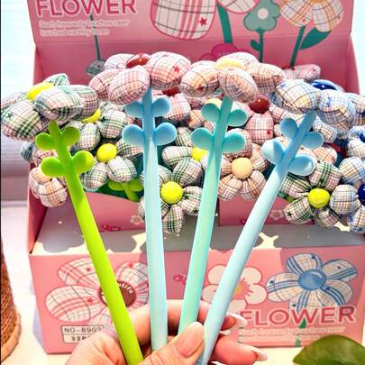 1pc/3pcs Creative Flower Neutral Pen, Fabric Simulated Flower Black Ink Pen, Corduroy Fabric Flower Pen, Simulated Neutral Pen, Knitted Flower Ink Pen, Holiday Small Gift, Student Learning Stationery