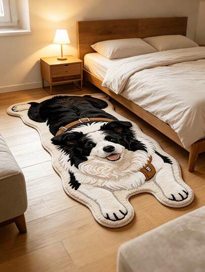 1pc Border Collie Puppy Design Decorative Floor Mat, Soft Skin-Friendly Carpet, Summer Decorative Carpet, Bathroom Carpet, Decorative Carpet, Bedroom Decoration, Small Carpet, Carpet, Home Decor, Living Room Carpet, Living Room Small Carpet, Bedroom Carpet, Living Room Home Decor, Outdoor Carpet, Washable Carpet
