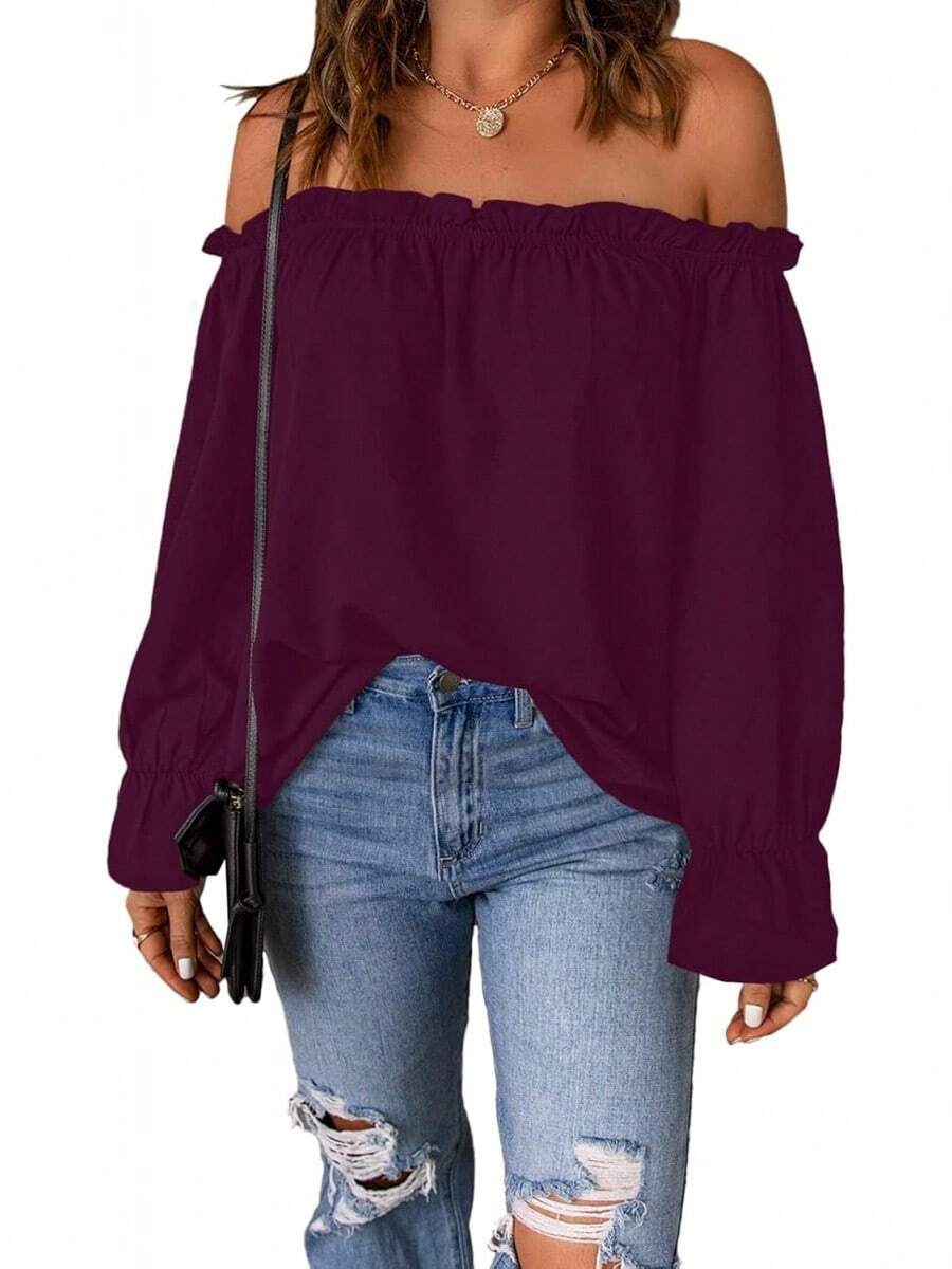 Spriolim - Blusa de gasa de manga larga con volantes y hombros descubiertos para mujer - 29 Boho Naranja - Ver 1