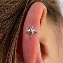1PC ASTM F136 Titanium Manta Ray Flat Back Stud Push-In Internal Thread Labret Piercing Ear Cartilage Helix Jewelry - Threadless - View 4