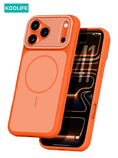 KOOLIFE Funda de teléfono magnética de doble color naranja brillante, compatible con carga inalámbrica MagSafe, marco de lente naranja contrastante, material TPU+PC mate a prueba de golpes, estilo empresarial minimalista de alta gama, marco de cámara elevado anti-rayas, adecuado para uso diario y como regalo, para modelos 18 Pro/18 Pro Max/17/17 Pro/17 Pro Max/16/15/14/13/12/11