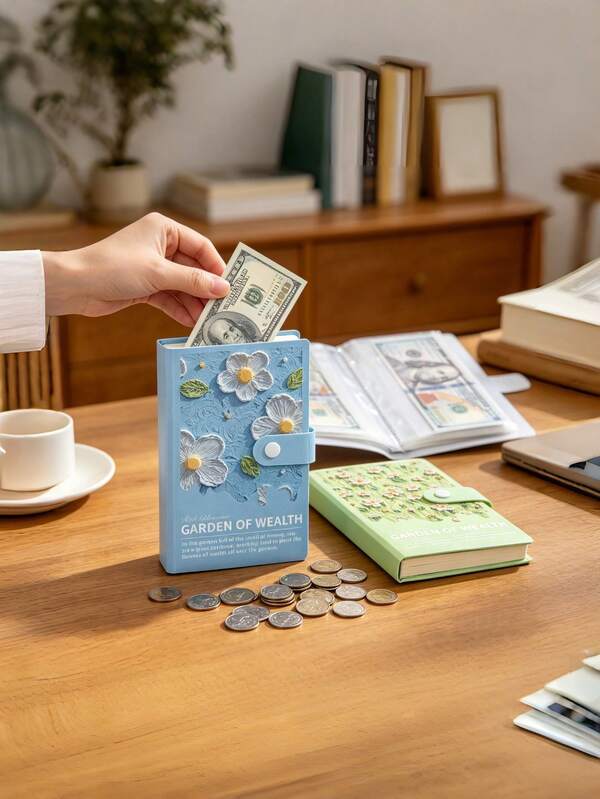 Oil Painting Wealth Garden Budgeting & Savings Notebook, Durable PVC Double-Sided Loose-Leaf Cover, Can Store 100 Coins + 100 Financial Envelopes, Home Money-Saving Challenge Financial Planner, Home Financial Management Holiday Gift, Birthday Holiday Gift