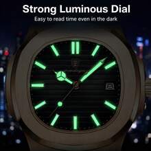 CTPOR 1pc Men's Rose Gold Stainless Steel Band Fashion Waterproof Calendar Luminous Hour & Minute Hands Square Quartz Watch, Birthday Or Holiday Gift - Multicolor - View 4