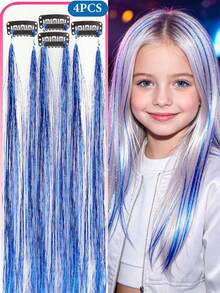 Rainbow Fairy Glitter Hair Clip And Hair Extension Set For Kids Girls And Women, Heat Resistant 20 Inch, 12/6/4pcs, Holiday Party Christmas New Year Halloween Cosplay Hair Accessories - Multicolor - View 24