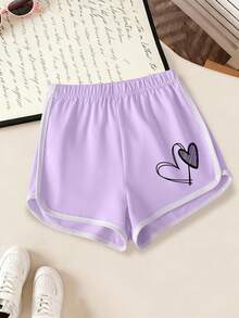 3pcs/Set Girls Cute Heart Print Sports Shorts, Soft Comfortable Summer Casual Shorts, Suitable For Big Girls - Multicolor - View 3