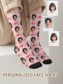 1 Pair Customized Face Pattern Socks, Personalized Photo Socks, Custom Printed Socks, Funny Face Socks, Custom Pattern Socks, Print Any Face Pattern On Socks, Anniversary Gift, Valentine's Day Gift, Unique Birthday Gift, Personalized Collectible - Multicolor - View 3
