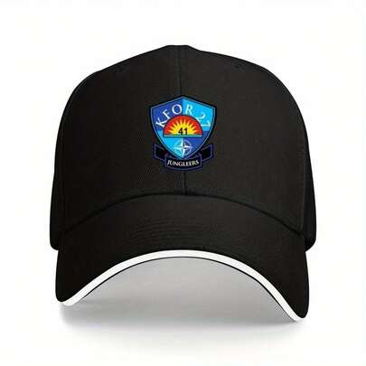 1pc KFOR 27 41st Infantry Brigade Baseball Cap - Lightweight Polyester Adjustable Trucker Hat Men & Women, Black With Blue & Orange Shield Design, Outdoor Sports, Hiking, Beach Vacations & Casual Wear, Outdoor Sports Cap