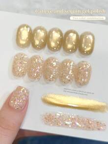 XEIJAYI 15ML 双色金色糖果闪粉美甲凝胶套装，半永久美甲沙龙可卸UV LED美甲沙龙DIY凝胶，春夏款 - 彩色 - 查看 7
