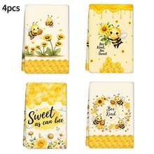2/4/6pcs Set, Dish Towel, Little Bee Kitchen Towel And Dishcloth - Cute Farmhouse Style Decor, Adorable Bee Theme Hand Towel Suitable For Farmhouse Style Home, Modern Kitchen Decor Dishcloth, Machine Washable Bee Print, Home Gift For Mom, New Home Gift, Reusable Kitchen Cleaning Cloth For Home Kitchen Decor - Multicolor - View 14