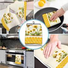 2/4/6pcs Set, Dish Towel, Little Bee Kitchen Towel And Dishcloth - Cute Farmhouse Style Decor, Adorable Bee Theme Hand Towel Suitable For Farmhouse Style Home, Modern Kitchen Decor Dishcloth, Machine Washable Bee Print, Home Gift For Mom, New Home Gift, Reusable Kitchen Cleaning Cloth For Home Kitchen Decor - Multicolor - View 11