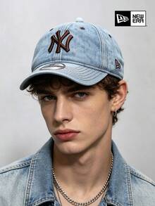 New Era 美式復古淺色水洗牛仔布 NY 刺繡棒球帽，中性休閒運動帽 - New Era Light Wash Denim NY Baseball Cap - 查看 3