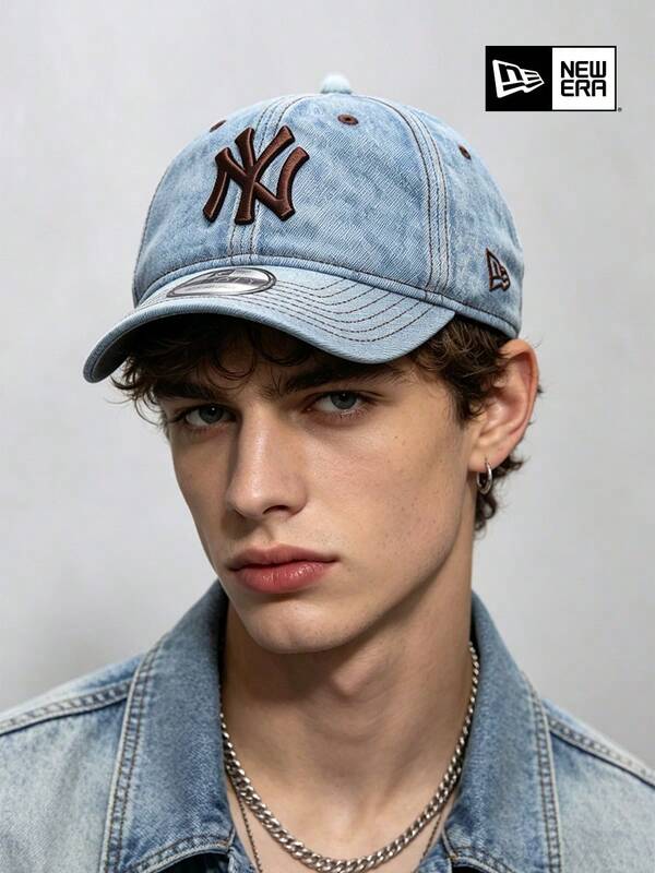 New Era Gorra de béisbol de mezclilla con lavado claro estilo retro americano, bordado NY, unisex, para uso diario, deportes y casual