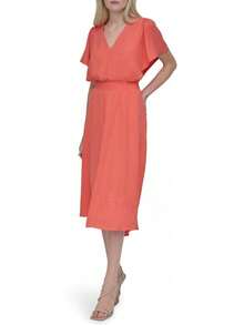DKNY Vestido Midi de Gasa con Mangas y Falda Godet Vestido para Mujer - Equipaje - Ver 15