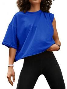 Camisetas Cortas de Manga Corta para Mujer, Estilo Casual, Básicas, de Algodón, para Yoga, Running y Deportes - Amarillo cálido - Ver 11