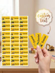Custom Engineering Excavator Name Stickers Labels,Custom Text Excavator Tractor Pattern,Stickers For Boys Lunchbox Water Bottle Back To School Decor - Multicolor - View 1