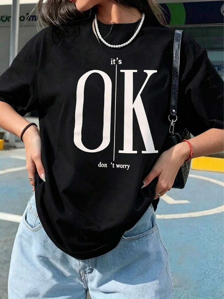 Camiseta de manga corta con estampado para mujer, ropa de primavera, atuendo para festividades, blanca para verano, estilo vacacional, estilo rural, atuendo de oficina para mujer. - Negro - Ver 1