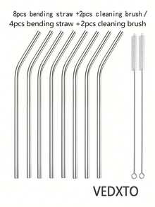VEDXTO 6/10pcs Stainless Steel Straws Set With Cleaning Brush, Reusable Metal Drinking Straws For Hot And Cold Drinks, Tea And Coffee, Perfect For Restaurants, Kitchen, And Home Use,Kitchen,Christmas Gift,School Supplies - Silver - View 1