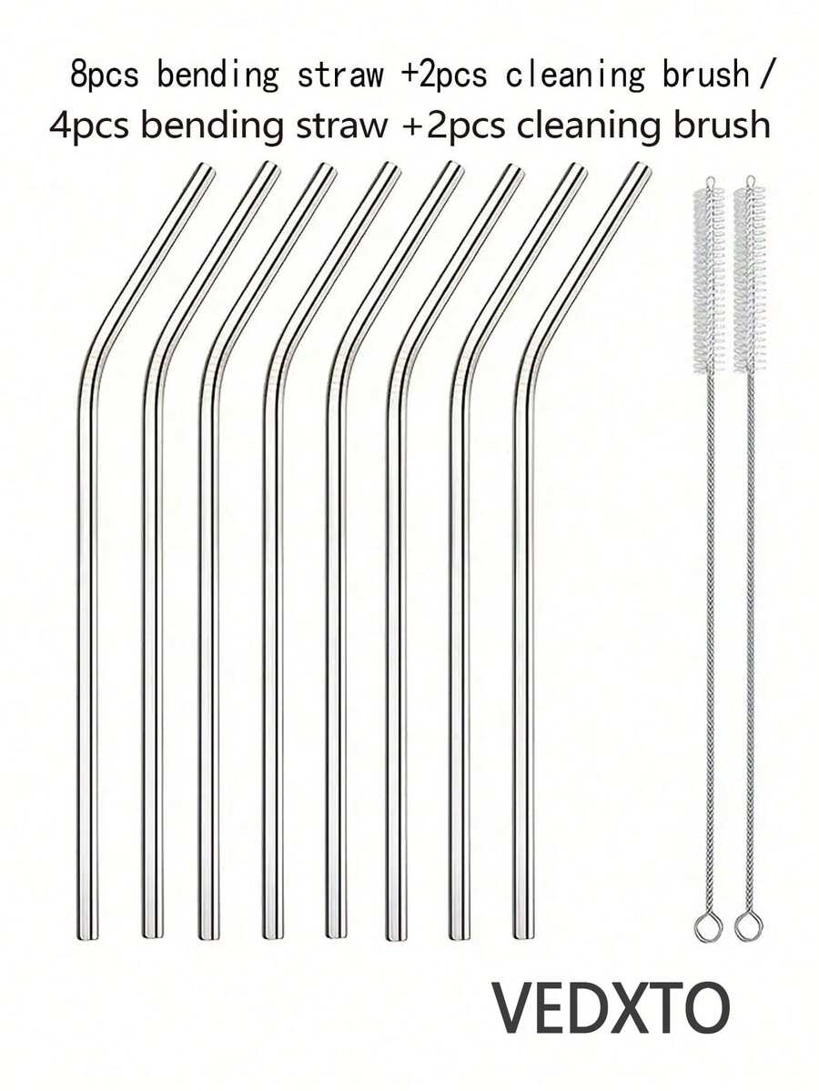 VEDXTO 6/10pcs Stainless Steel Straws Set With Cleaning Brush, Reusable Metal Drinking Straws For Hot And Cold Drinks, Tea And Coffee, Perfect For Restaurants, Kitchen, And Home Use,Kitchen,Christmas Gift,School Supplies - Silver - View 1