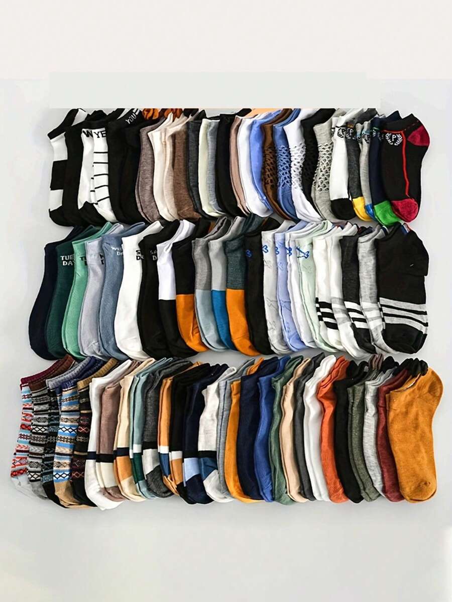 20 Pairs Random Assorted Men's Printed Short Socks Set, Daily Wear Mix & Match, Multiple Colors & Styles, Versatile For Various Outfit Looks, Stock Up Essential - Multicolor - View 1