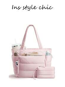 New Fashionable Classic And Multifunctional White Handbag, Simple Design, Quilted Details, Dual Top Handle Design For Shoulder, Elegant Shoulder Bag For Ladies, Suitable For N - 紅色 - 查看 1