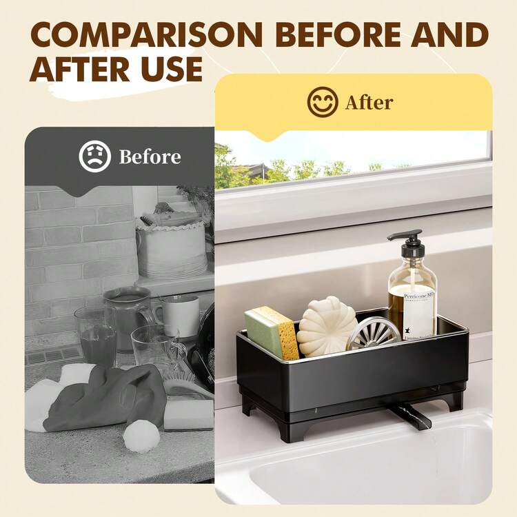 Kitchen Sink Organizer Rack With Draining Tray, Large Capacity Countertop Cleaning Tool Storage Rack, Suitable For Sponges, Steel Wool, Dish Brushes, Soap Dispenser, Detachable Draining Design Sink Side Storage Rack - View 2
