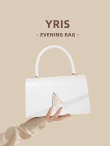 1 Piece White PU Material Flap Clutch Bag With Luxury Metal Decoration, Showing Fashion And Elegance, Suitable For Holding, Carrying, Wearing On The Shoulder Or Crossbody, P - 白色 - 查看 1