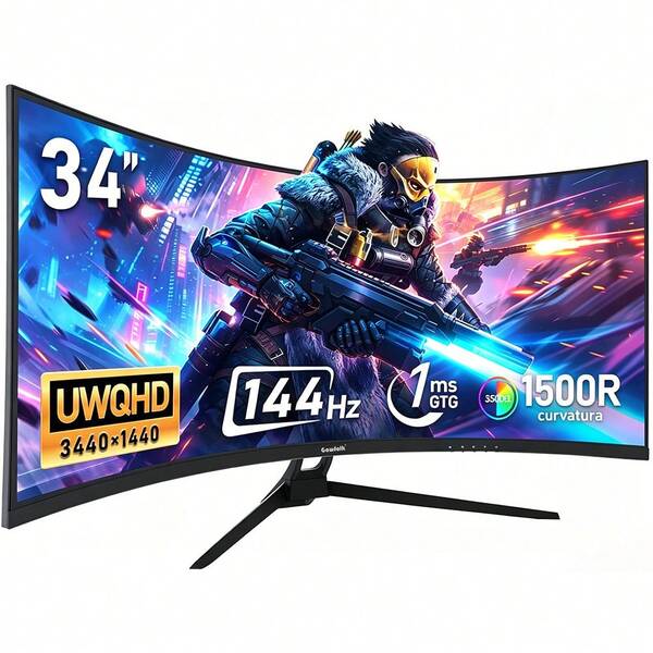 شاشة ألعاب GAWFOLK بحجم 34 بوصة، 4K Ultra HD، نسبة عرض إلى ارتفاع 21:9، منحنى 1500R، 144Hz، نسبة تباين 4000:1، 99% SRGB، 320cd/M²، زاوية رؤية واسعة 178°. شاشة ألعاب، شاشة كمبيوتر، شاشة للكمبيوتر الشخصي، كمبيوتر، ألعاب الكمبيوتر الشخصي، شاشة ألعاب، تلفزيون. أسود، مناسب للمنزل، ألعاب غرفة النوم، المكتب، السكن الجامعي، هدية رائعة للعطلات