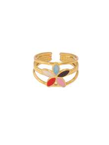 1pc Stainless Steel Flower Ring, Women's Fashion Minimalist 18K Gold Plated Open Ring Jewelry - Ring - View 5