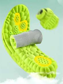 4D Latex Sports Shoe Insoles, Soft & High Elasticity, Breathable, Running & Basketball Shoe Arch Support Pads, Unisex, 1 Pair - Green Background With Gray Surface - View 3