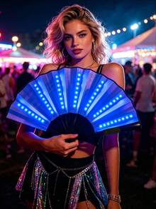 Abanico de mano plegable con luz LED multicolor, abanico brillante que cambia de color, accesorio de estilo hada dulce y punk callejero, adecuado para carnaval, cosplay, Halloween, festival de música, fiesta de boda, fotografía de escenario y danza tradicional - ventilador de luz LED - Ver 13