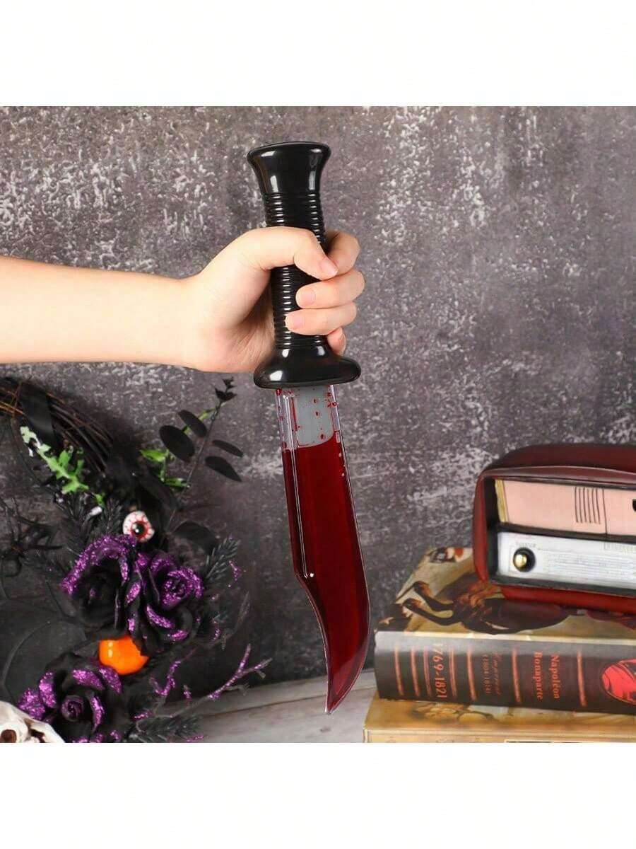 1pc Halloween Realistic Cosplay Prop Prank Gag Bleeding Knife Haunted House Decoration Fake Knife Ornament - Multicolor - View 1