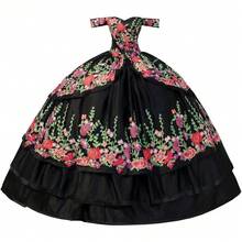 Vestidos de quinceañera con bordado floral con hombros descubiertos y temática mexicana, vestido de baile para mujer 2023 - Amarillo - Ver 7