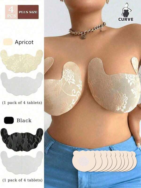 2/4 đôi băng nâng ngực ren tàng hình thoáng khí size lớn, họa tiết ngẫu nhiên, phù hợp cho váy cưới cúp ngực, băng nâng ngực cho ngực lớn