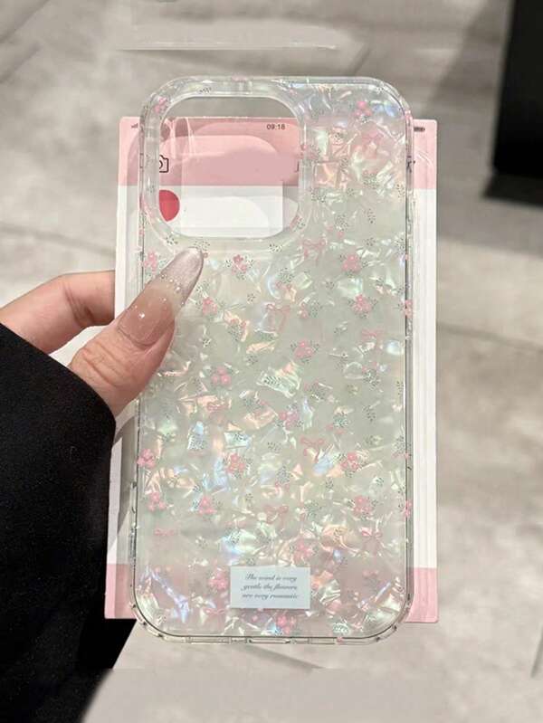 1pc Cute Floral Print Yusha Soft Shimmer Shell Texture Phone Case, Romantic Aesthetic Shockproof TPU Protective Cover, Universal Shell For Daily Life & Case Handling Work Compatible With IPhone11,12,12 Pro,12 Pro Max,12 Mini,13,13 Pro,13 Pro Max,13 Mini,14,14 Pro,14 Pro Max,14 Plus,15,15 Pro,15 Pro Max,15 Plus,16,16 Pro,16 Pro Max,16 Plus,17,17 Pro,17 Pro Max,17 Plus