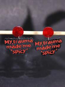 1對獨特趣味個性精緻勵志優雅標語「MY.Trauma Made Me 'spicy'」壓克力耳環 女款日常穿戴飾品 - 彩色 - 查看 2