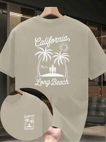 Camiseta de hombre con estampado de palmeras de Long Beach, California, diseño de doble cara, top de manga corta personalizado para uso casual por parte de entusiastas de las vacaciones y el - Negro - Ver 6