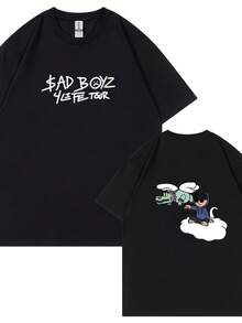 Camiseta de moda Harajuku Summer Singerjunior H Sad Boy para hombre y mujer, informal, versátil, de manga corta. - Negro - Ver 1
